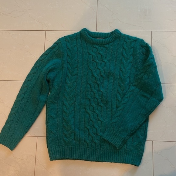 Kelly Green Samuel Windsor‎ Fisherman’s Cable Knit 💯% Wool Sweater Mens Size L - Picture 11 of 14